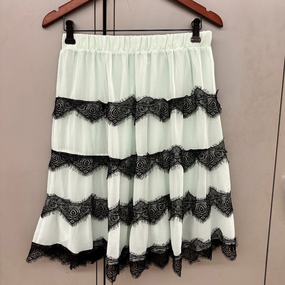Downeast Women’s Mini Tulle & Lace Skirt Pastel Mint Green Size S